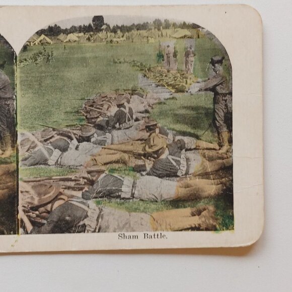 Antique Stereograph Card "Sham Battle" World War History Historical Memorabellia - Picture 2 of 3
